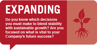 Expanding: Do you know which decisions you must make to blend stability with sustainable growth? Are you focused on what is vital to your Company’s future success?